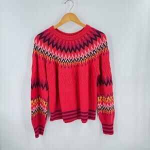 Sundance Red Fair Isle Knit Sweater Women’s Size S Nordic Boho Winter Pullover